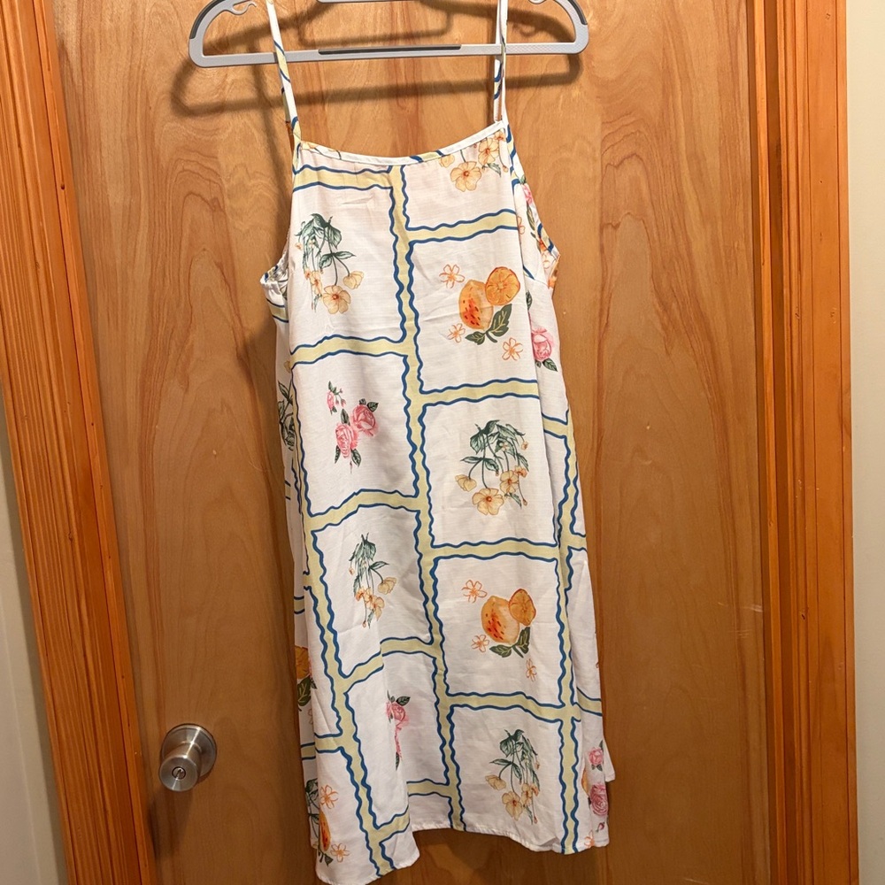 SHEIN White Slip Dress with Blue and Green Floral Squares
